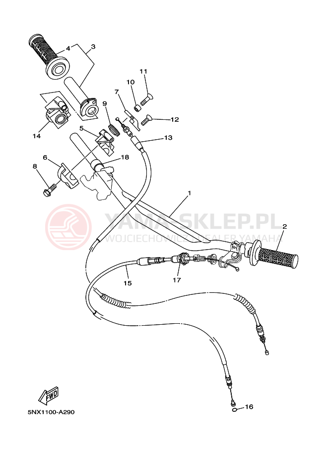 Schemat "Kierownica i osprzęt" do Yamaha YZ250