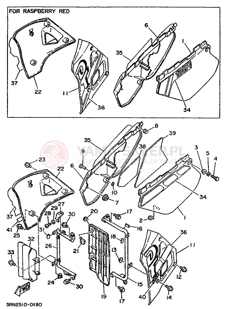 Schemat "POKRYWA BOCZNA I ZBIORNIK OLEJU" do Yamaha DT125R