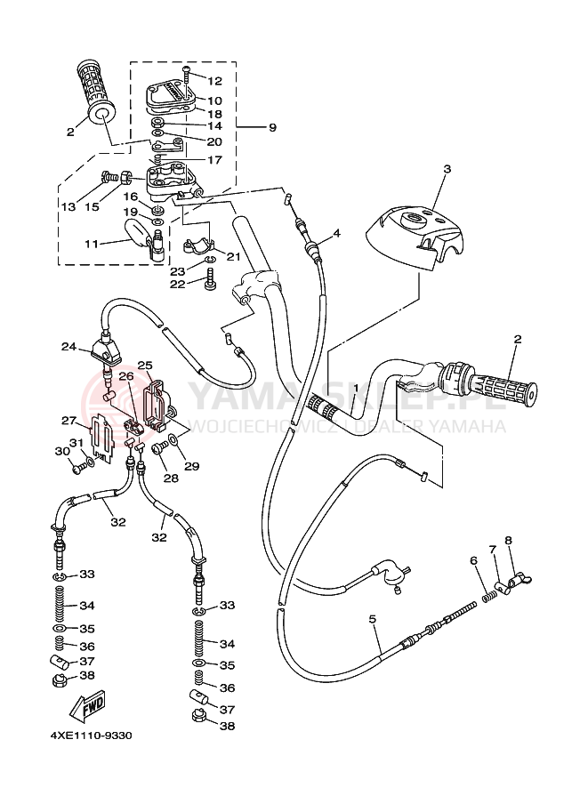 Schemat "Kierownica i osprzęt" do Yamaha YFM250