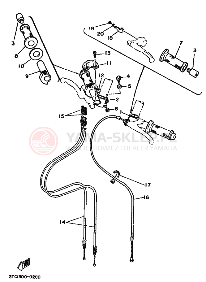 Schemat "Kierownica i osprzęt" do Yamaha TZ250A