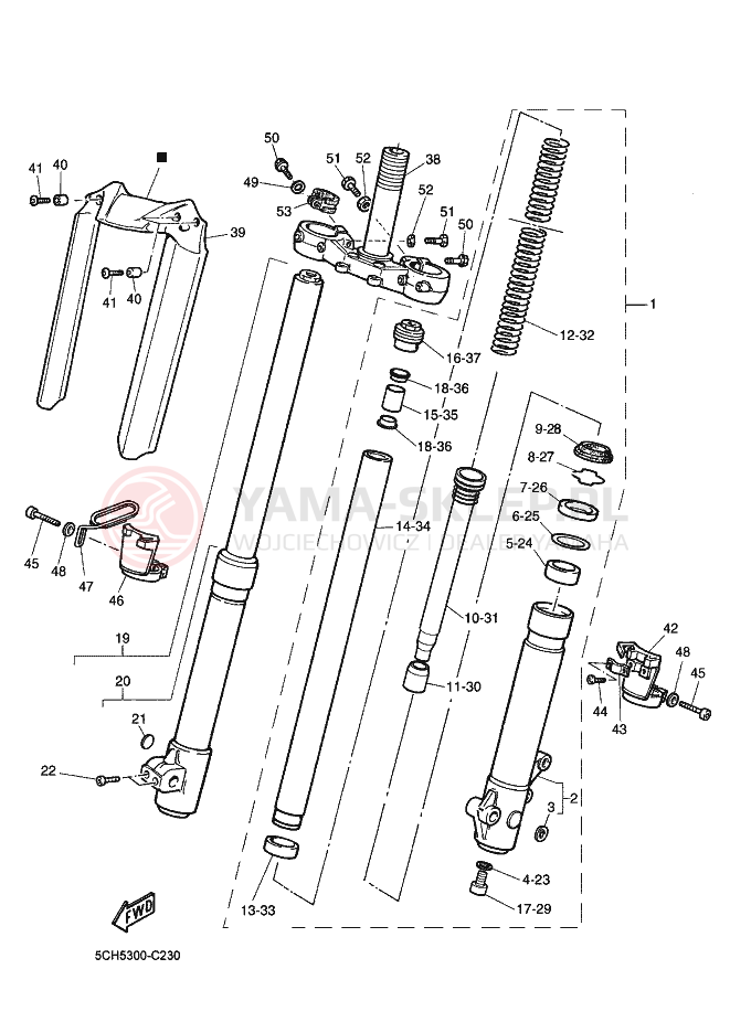 Schemat "Amortyzatory przód" do Yamaha TT600RE