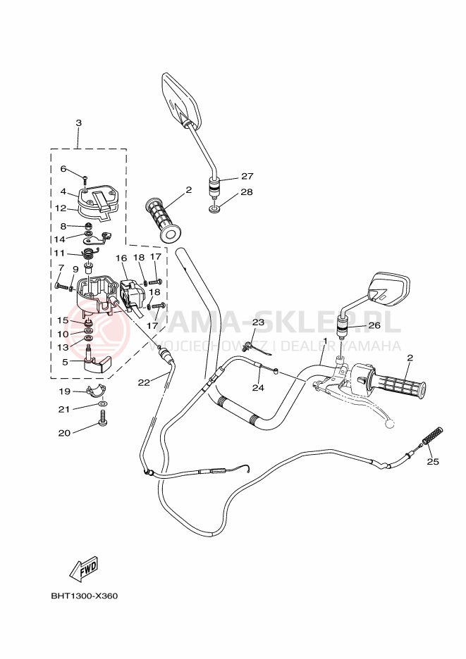 Schemat "Kierownica i osprzęt" do Yamaha KODIAK 450 EPS