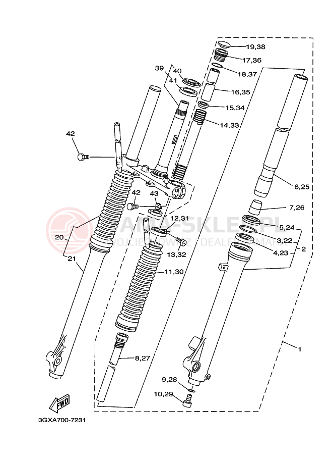 Schemat "Amortyzatory przód" do Yamaha AG200F