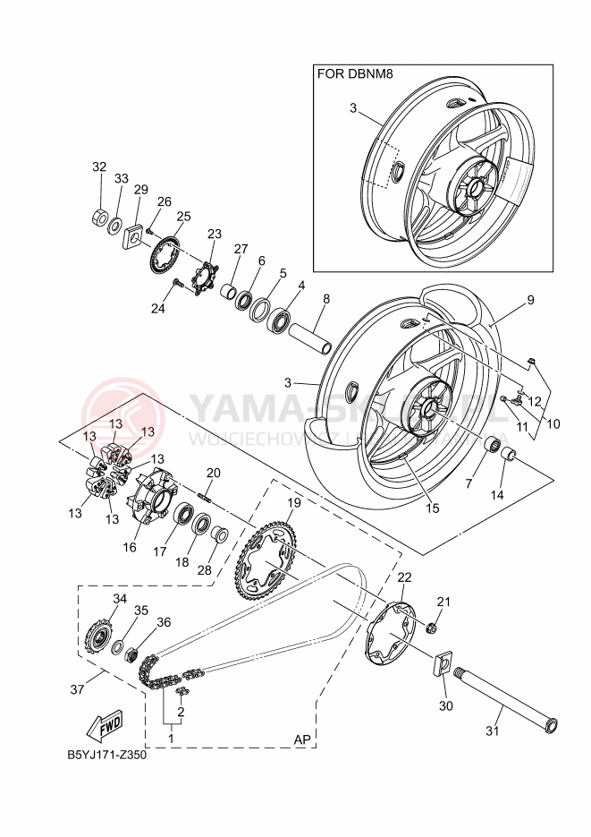 Schemat "Koło tył" do Yamaha MT-10