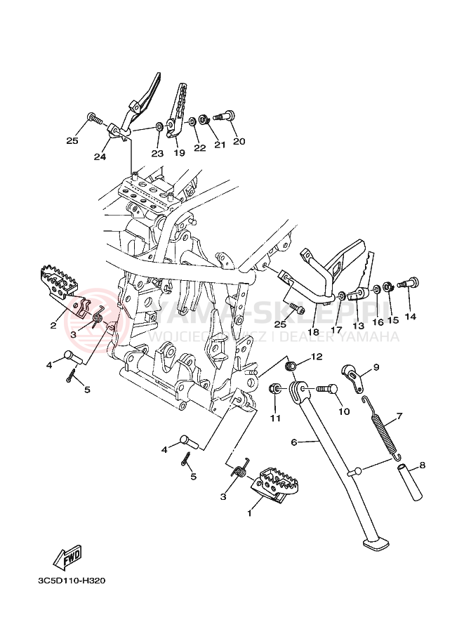 Schemat "Stopka postojowa i podnóżki" do Yamaha XT250E