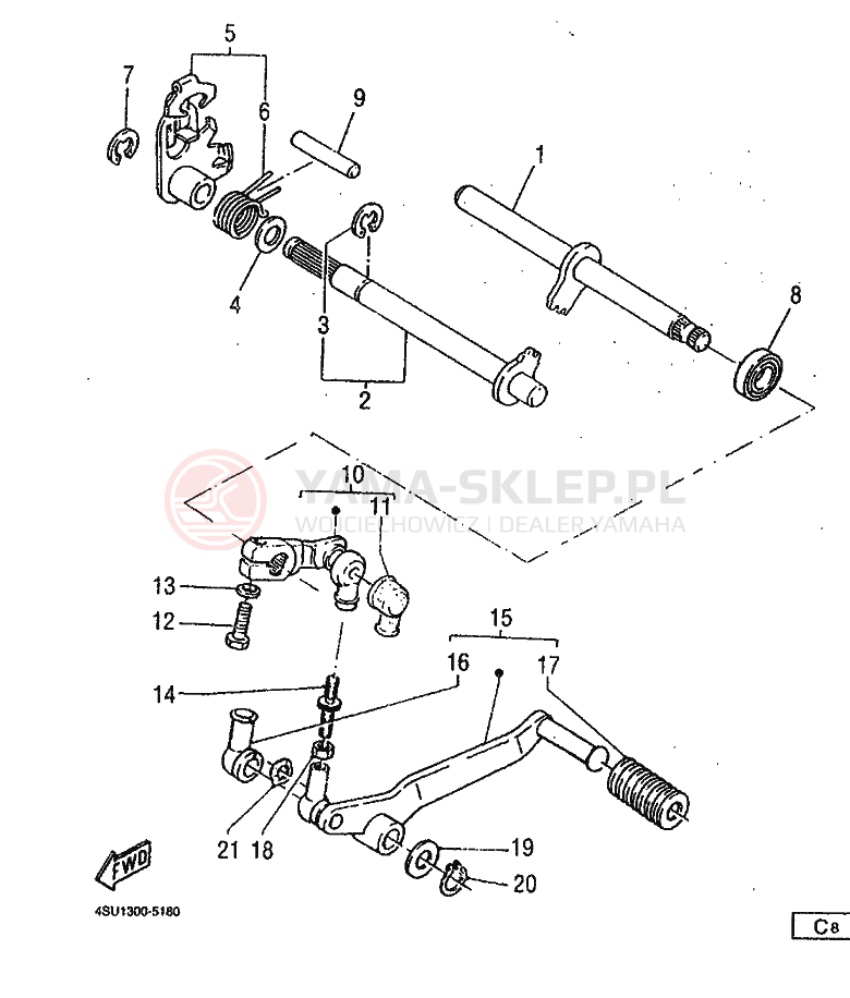 Schemat "Dźwignia zmiany biegów, wałek" do Yamaha SZR660