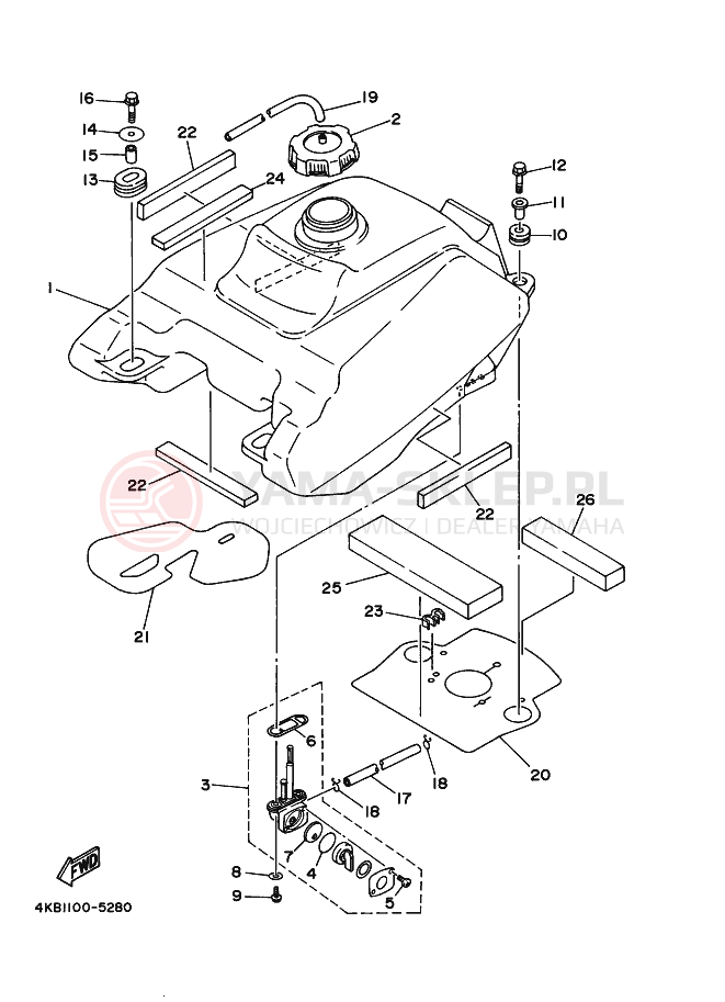 Schemat "zbiornik paliwa" do Yamaha YFM350FW-X