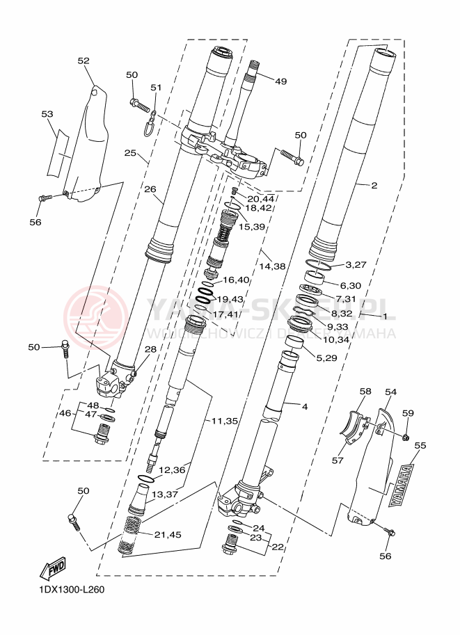 Schemat "Amortyzatory przód" do Yamaha WR450F