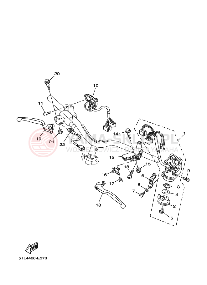 Schemat "Kierownica i osprzęt" do Yamaha AL115C MIO