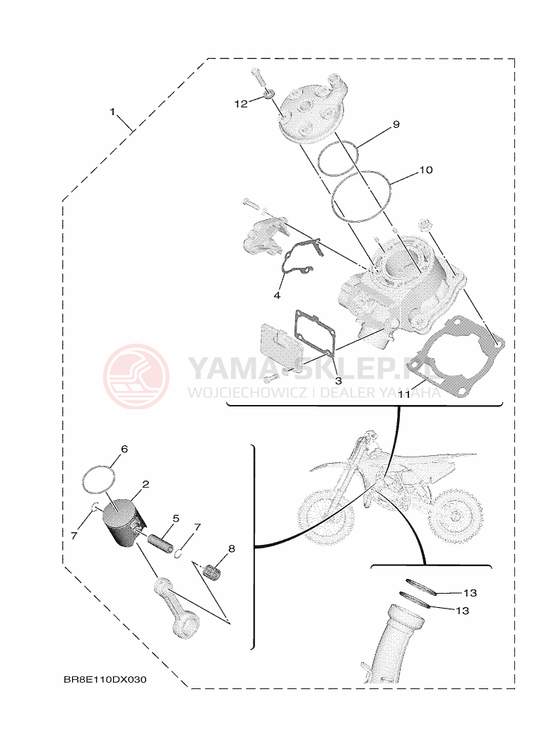 Schemat "ZESTAW NAPRAWCZY TŁOKA" do Yamaha YZ65