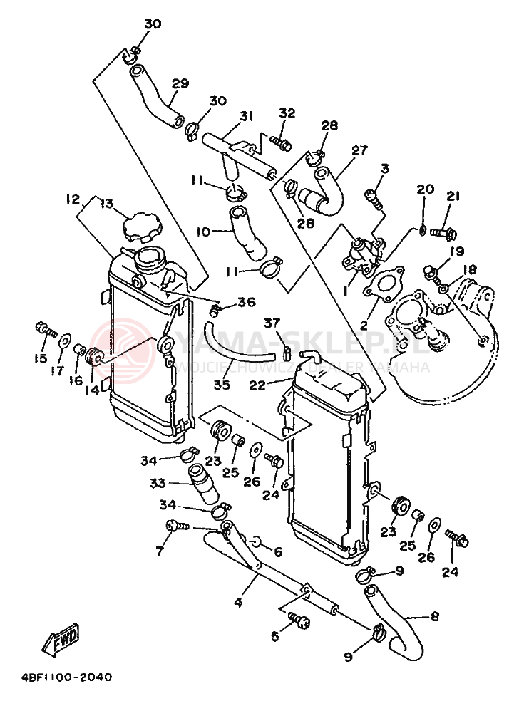 Schemat "Układ chlodzenia" do Yamaha WR200R