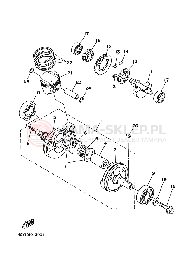 Schemat "Wał korbowy, tłok" do Yamaha TT250R TT250RS