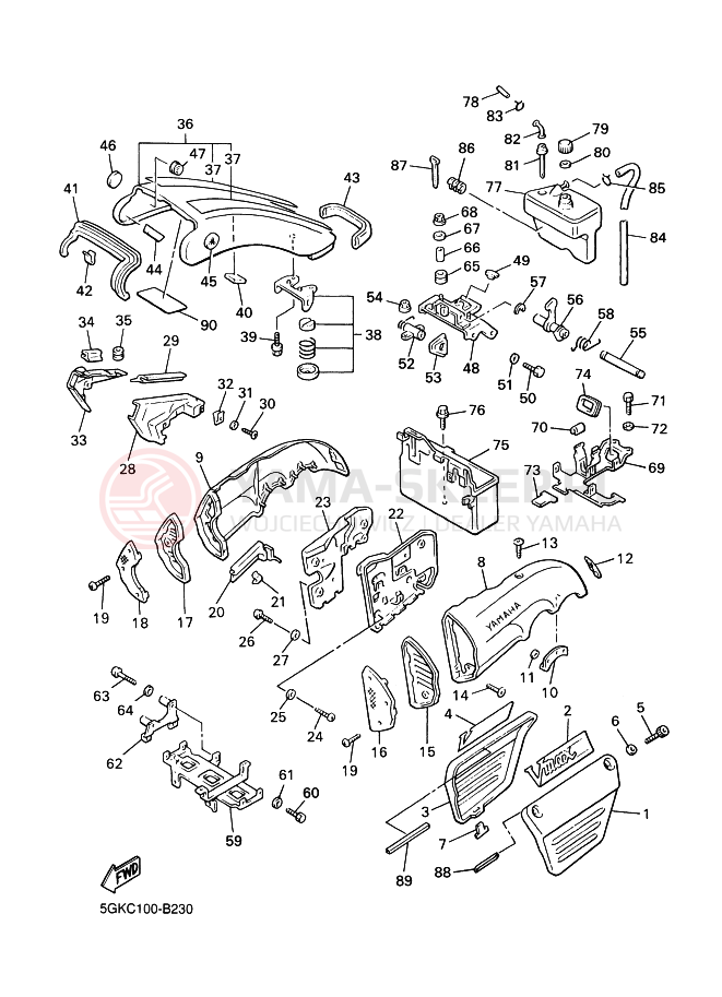 Schemat "Pokrywa boczna" do Yamaha VMX12 VMX12S VMAX