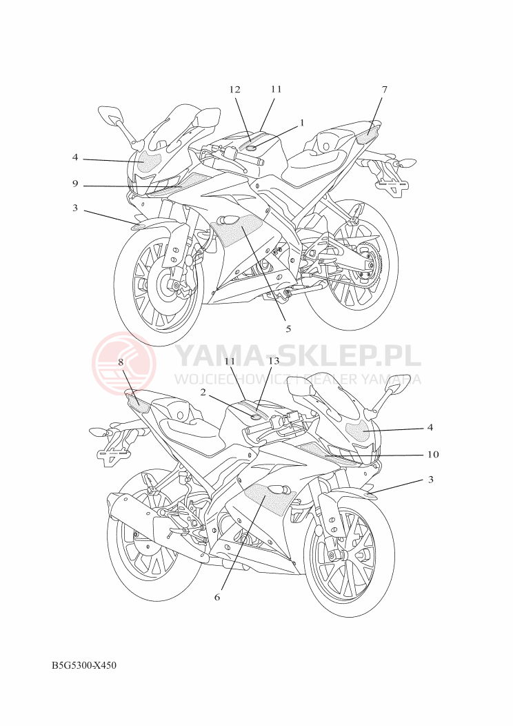 Schemat "naklejki" do Yamaha YZF-R125