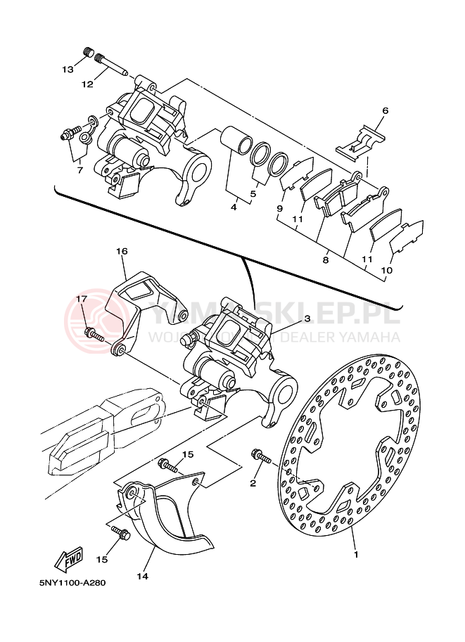 Schemat "Zacisk hamulcowy tylny" do Yamaha YZ250
