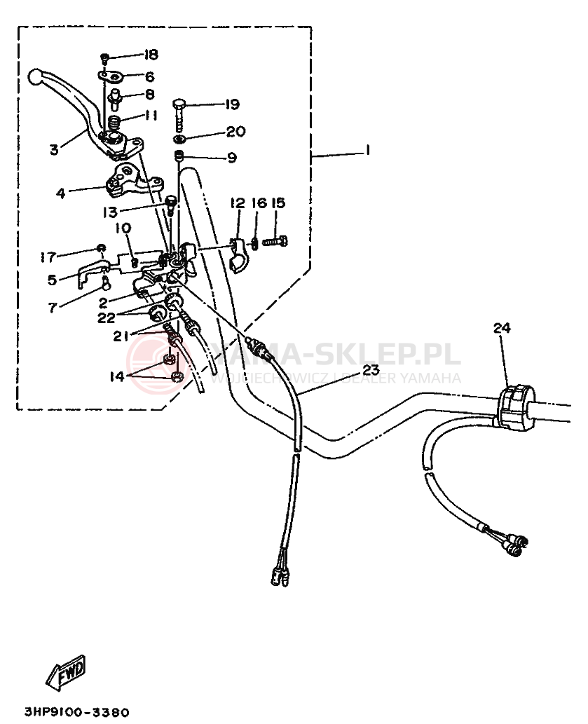 Schemat "Kierownica i osprzęt" do Yamaha YFM350ER