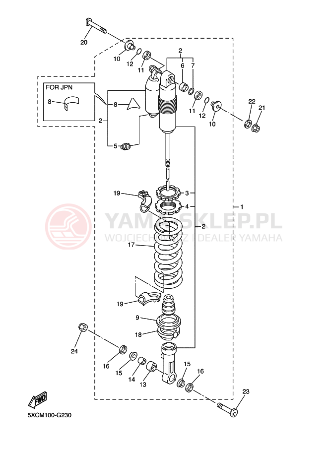 Schemat "zawieszenie tył" do Yamaha YZ250F