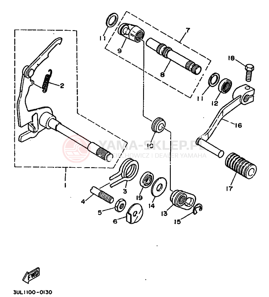 Schemat "Dźwignia zmiany biegów, wałek" do Yamaha RT100