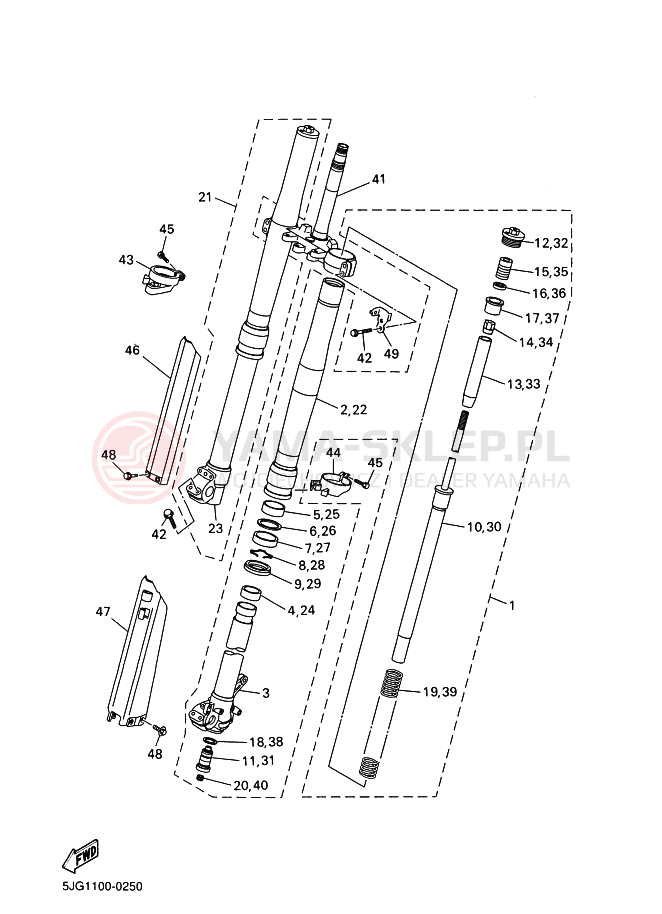 Schemat "Amortyzatory przód" do Yamaha YZ426F