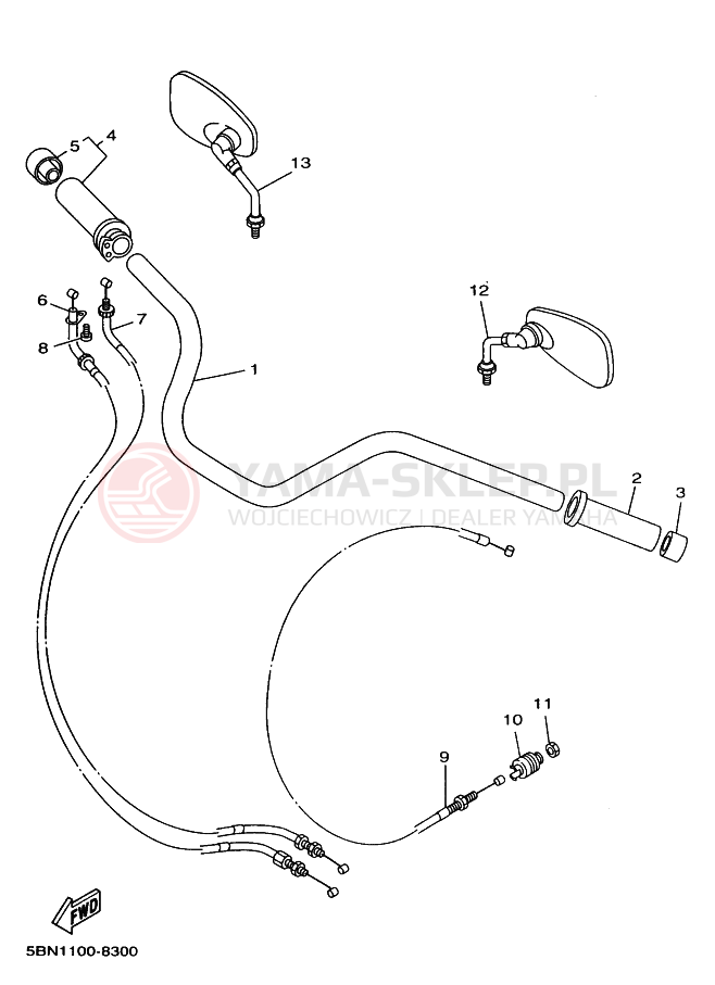 Schemat "Kierownica i osprzęt" do Yamaha XVS400C DRAGSTAR CLASSIC