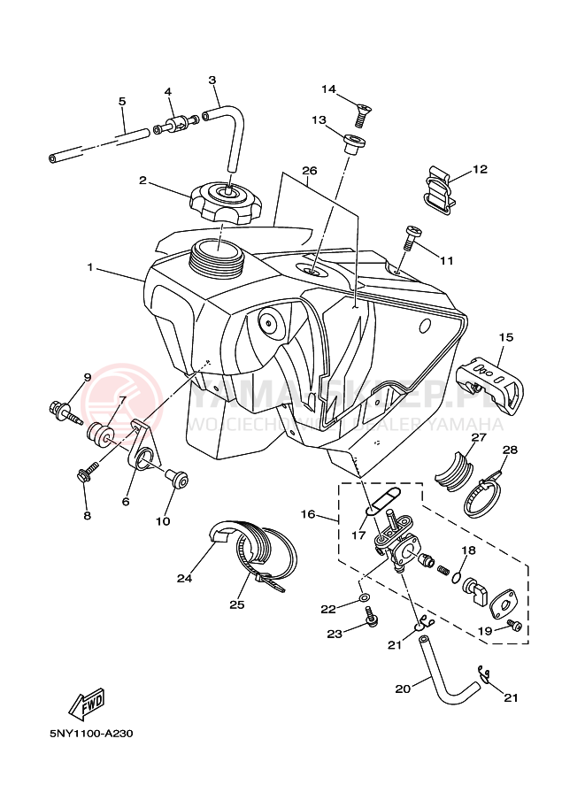 Schemat "zbiornik paliwa" do Yamaha YZ250