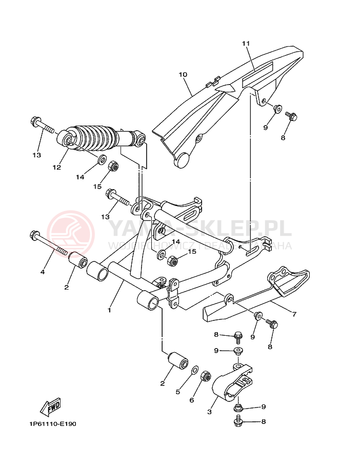 Schemat "wahacz, zawieszenie tył" do Yamaha TT-R50E