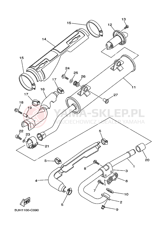 Schemat "Wydech końcowy" do Yamaha GRIZZLY 350