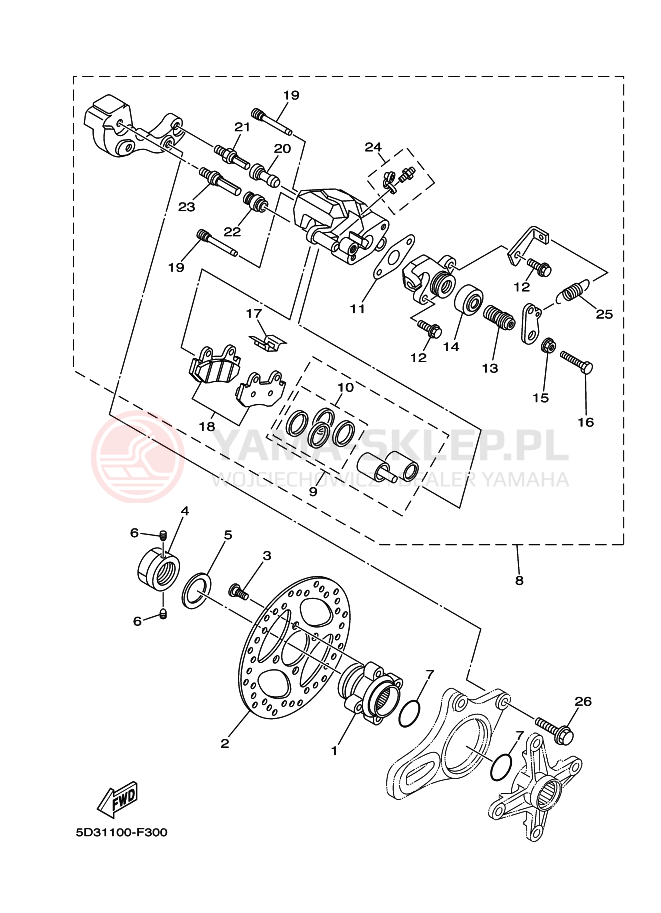 Schemat "Zacisk hamulcowy tylny" do Yamaha YFZ450X