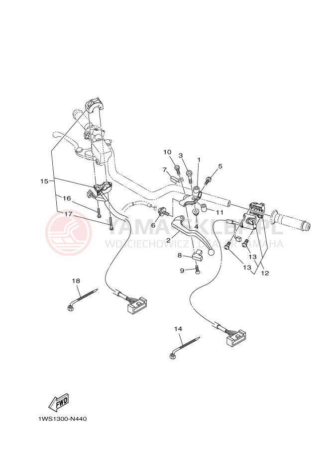 Schemat "Kierownica i osprzęt" do Yamaha MT-07