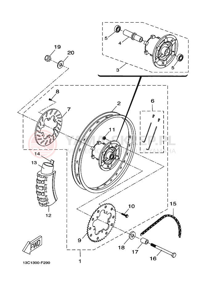 Schemat "Koło tył" do Yamaha DT50RSM