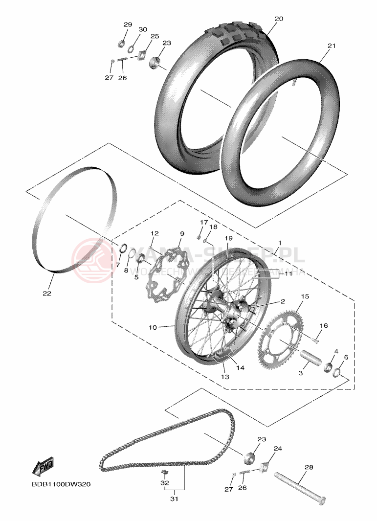 Schemat "Koło tył" do Yamaha WR450F
