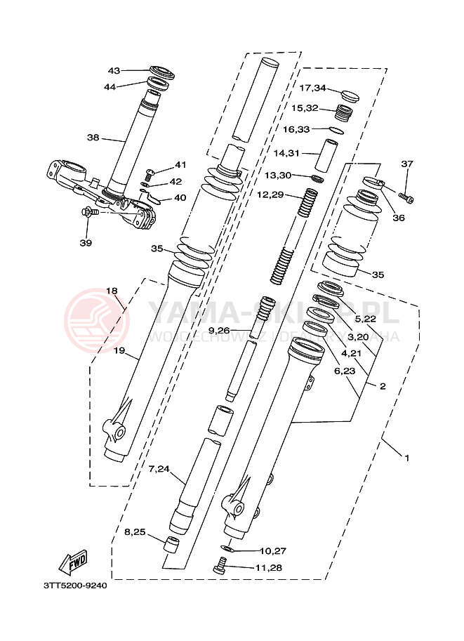 Schemat "PRZEDNI WIDEŁKI 2" do Yamaha DT125