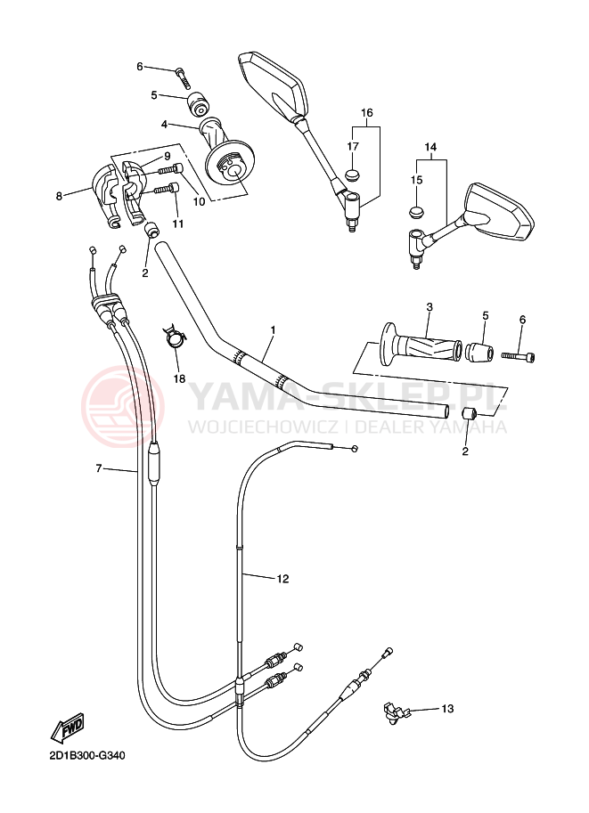 Schemat "Kierownica i osprzęt" do Yamaha FZ1-N