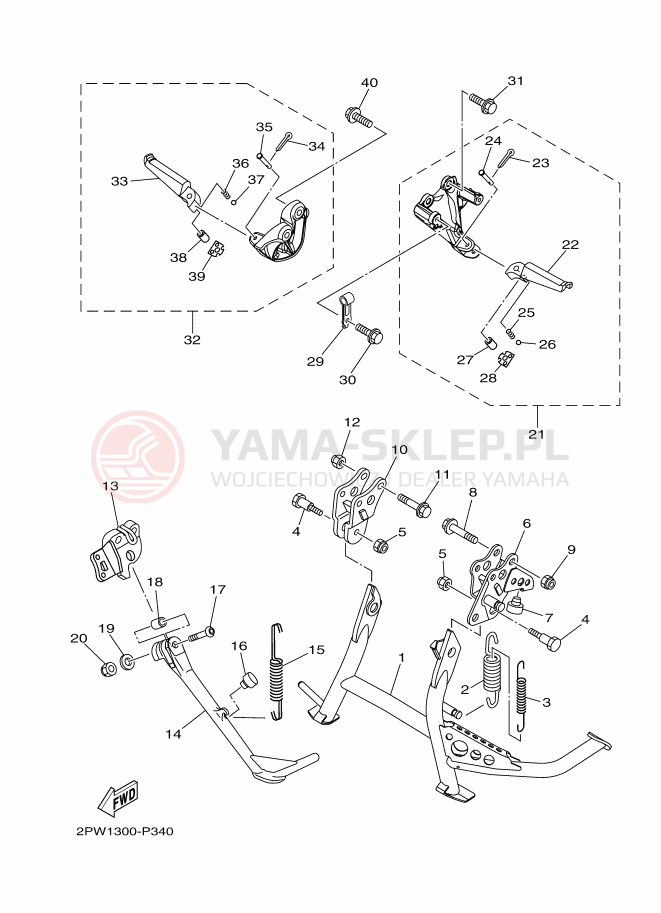 Schemat "Stopka postojowa i podnóżki" do Yamaha TMAX