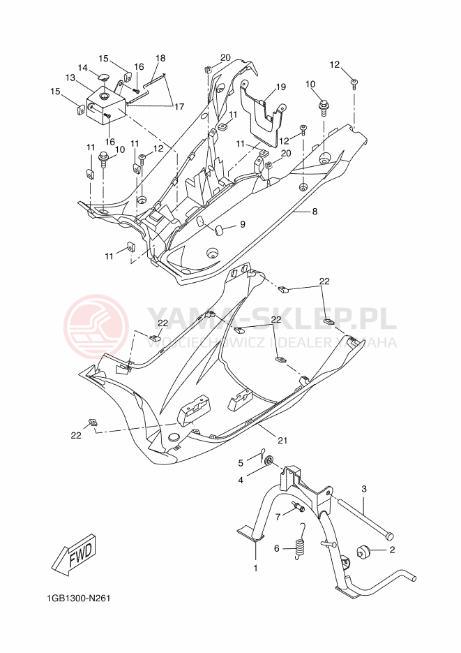 Schemat "Stopka postojowa i podnóżki" do Yamaha AEROX 4