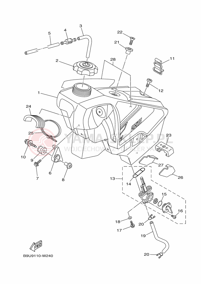 Schemat "zbiornik paliwa" do Yamaha YZ250