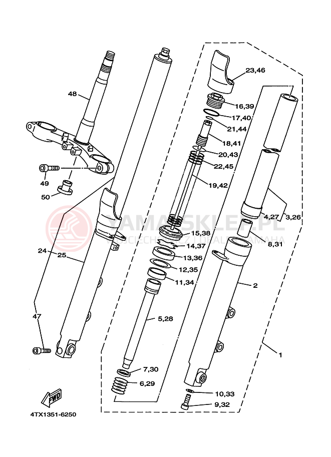 Schemat "Amortyzatory przód" do Yamaha TDM850