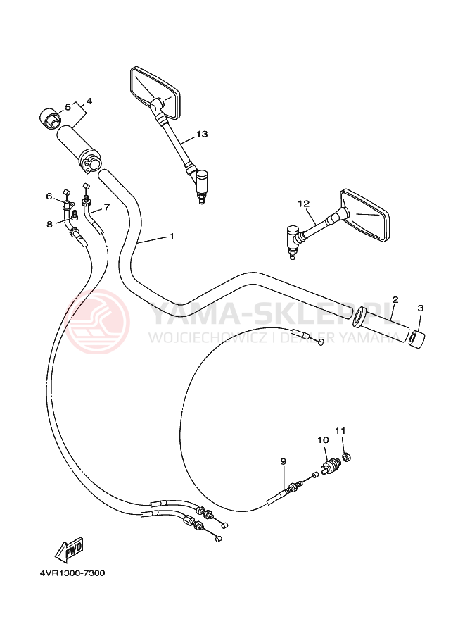 Schemat "Kierownica i osprzęt" do Yamaha XVS650 DRAGSTAR