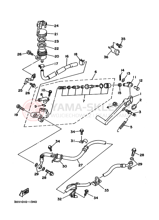 Schemat "Pompa hamulcowa tył" do Yamaha TZR250R