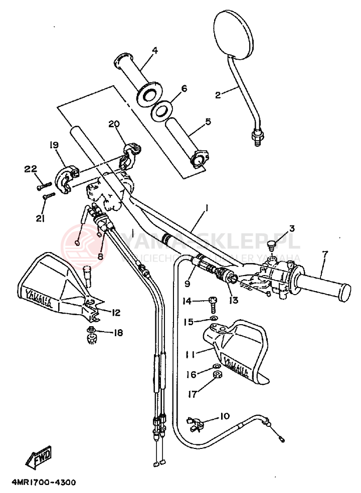 Schemat "Kierownica i osprzęt" do Yamaha TT250R TT250RF