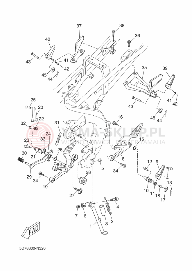 Schemat "Stopka postojowa i podnóżki" do Yamaha YZF-R125