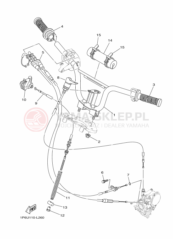 Schemat "Kierownica i osprzęt" do Yamaha TT-R50E