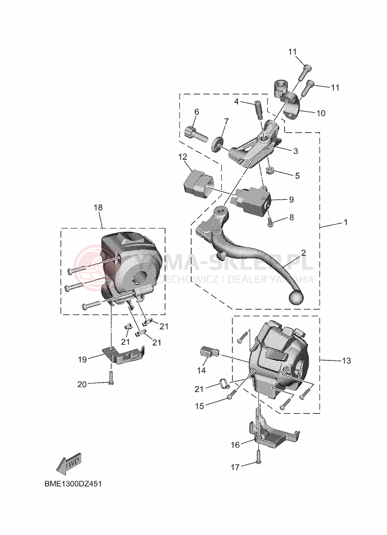 Schemat "Kierownica i osprzęt" do Yamaha MT-09 SP 35KW