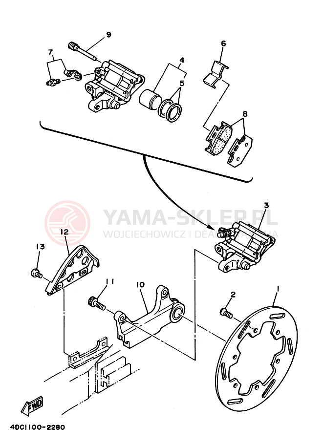 Schemat "Zacisk hamulcowy tylny" do Yamaha WR250Z WR250ZD