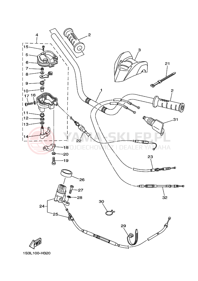 Schemat "Kierownica i osprzęt" do Yamaha YFM700R