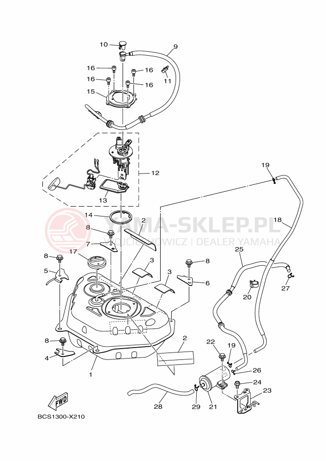 Schemat "zbiornik paliwa" do Yamaha TRICITY 155