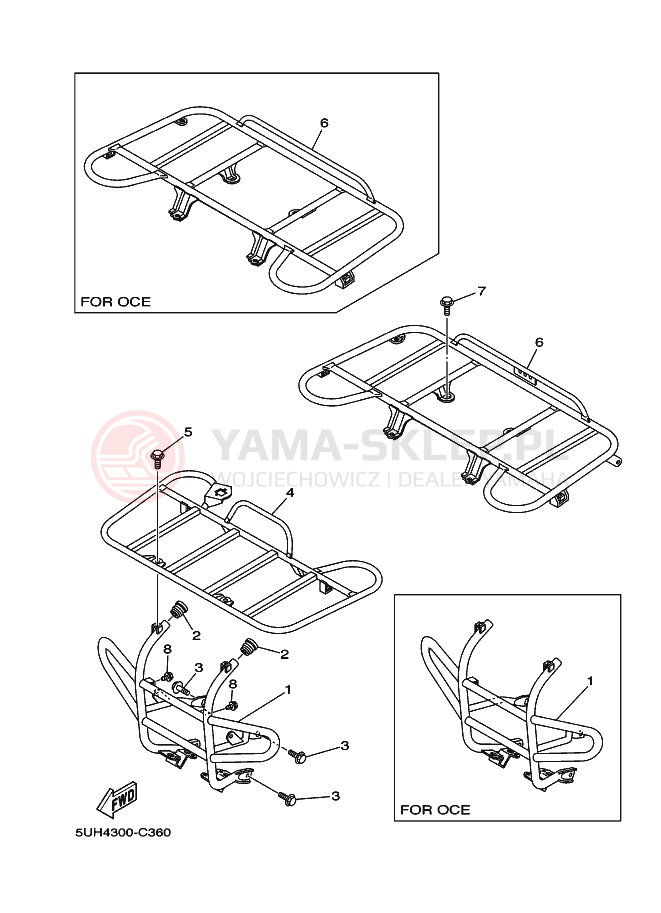 Schemat "osłona / stelaż" do Yamaha BRUIN 2WD