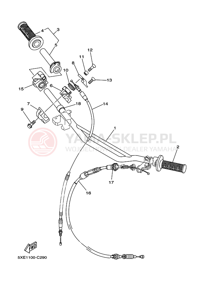 Schemat "Kierownica i osprzęt" do Yamaha YZ125