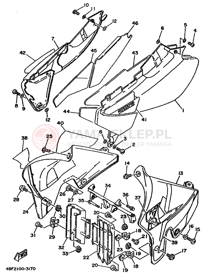 Schemat "Owiewki, pola numer., zb. oleju" do Yamaha WR200R