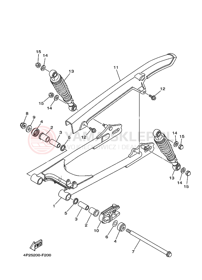 Schemat "wahacz, zawieszenie tył" do Yamaha YBR125E